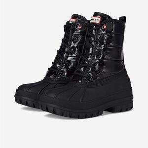 Hunter Stanly Black Quilted Winter Lace-Up rain Boots women 7